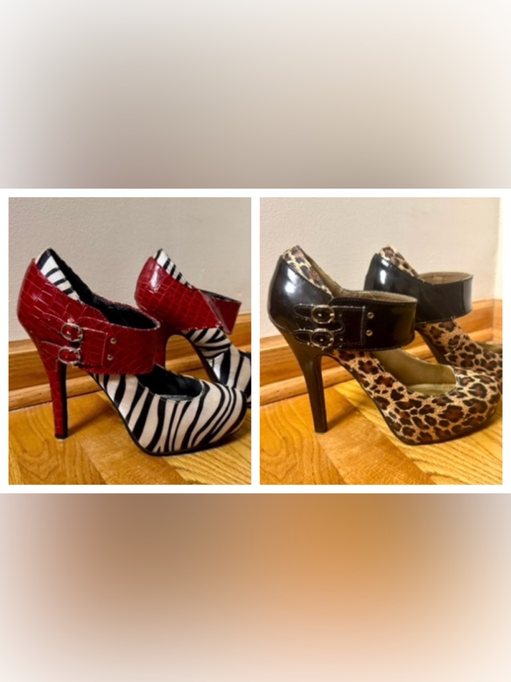 Dollhouse Bundle Zebra Print & Leopard Print Mary Jane High Heels Size 8